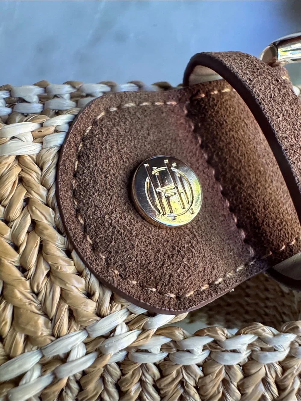 House of Harlow 1960 Brown Woven Suede-Trim Belt with Gold Buckle